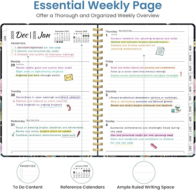 2026 Planner, Weekly and Monthly Planner for Women, January 2026 to December 2026, Pretty Hardcover 2026 Calendar Planner Book with Tabs, Inner Pocket, Spiral Bound, Perfect Office Home School Supplies - 6.3" x 8.5", Celestial