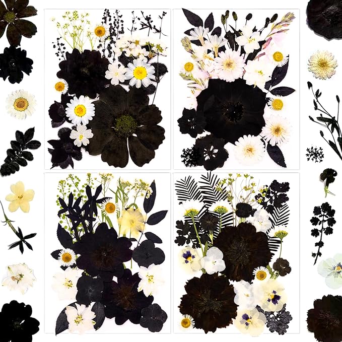 95 Pcs Black Pressed Dried Flowers for Resin, Real Natural Bulk Dry Wildflowers Leaves Perfect for Epoxy Molds, DIY Crafts, Soap Candles Jewelry Making, and Home Decor