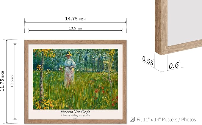 Monem Art Vintage Van Gogh Poster - Retro A Woman Walking In A Garden Print - Impressionism Art - Fine Art - Classic Painting Art - Floral Art - Bedroom or Office Decor - 11x14 Beige Framed