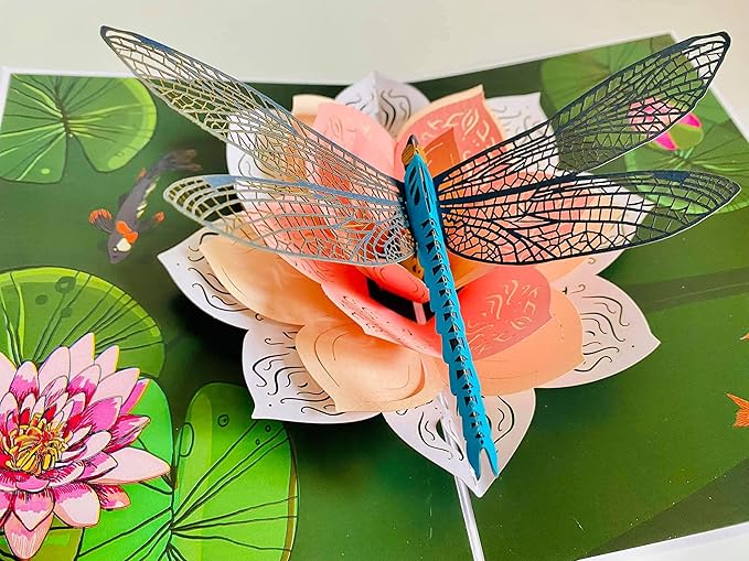 Dragonfly & Flower 3D Pop-Up Greeting Card Set – Pack of 3 Nature-Inspired Cards with Envelopes – Elegant Handmade Cards for Birthdays, Mother’s Day, Thank You & Special Occasions, Set 16