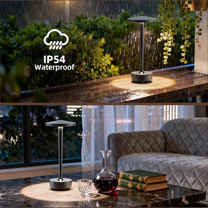 Rechargeable Cordless Table Lamp, LED Portable Powered LED Battery Light 6000mAh USB Desk Lamp, for Restaurants Outdoor (Black)