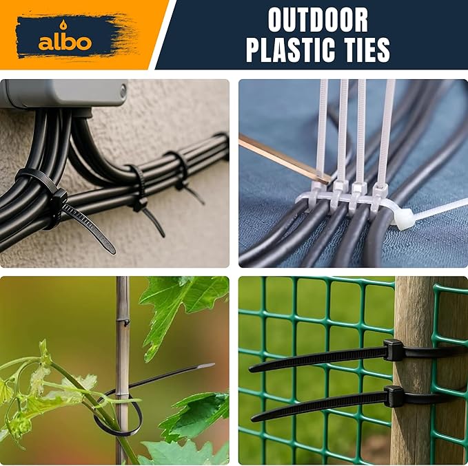 ALBO White Zip Ties Heavy Duty 16 Inch Long 120lb - 100 Pack Plastic Cable Ties 0.3 Inch Thick UV Resistant Tie Wraps for Indoor and Outdoor Use