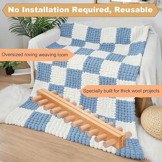Sienson 48" Chunky Knitting Loom for Blanket Making – Foldable Wood Frame, Portable DIY Hand Knitting Kit for Beginners, Reusable Blanket Loom for Bulky Yarn Crafts & Gifts
