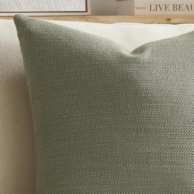 Meekio Set of 2 Linen Look Dark Sage Pillow Covers 20x20, Decorative Throw Pillow Covers for Couch, Sofa, Bed & Living Room Decor
