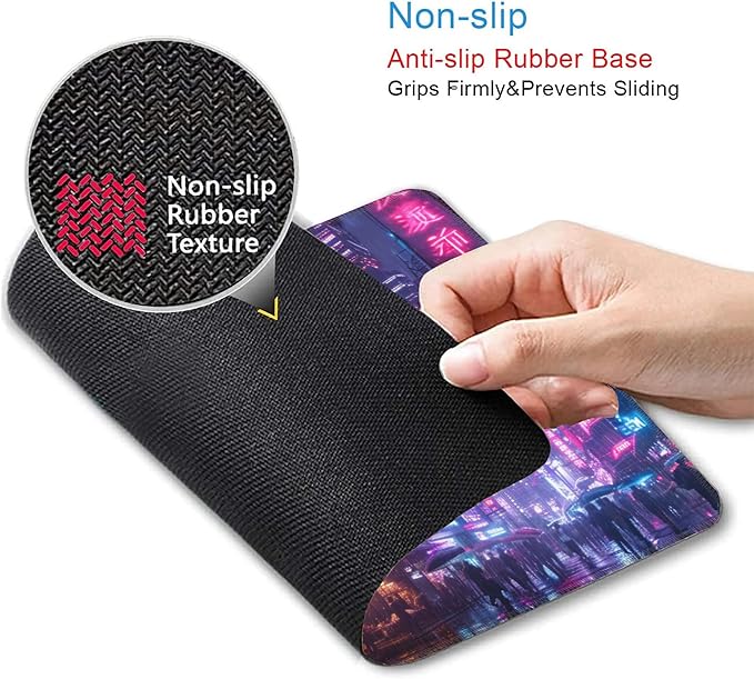 Mouse Pad, Japanese Anime Cyberpunk Neon City Mouse Pads for Desk,Soft Computer Mouse Mat Square Waterproof Non-Slip Rubber Base Gaming MousePads for Women Men,Laptop,Office