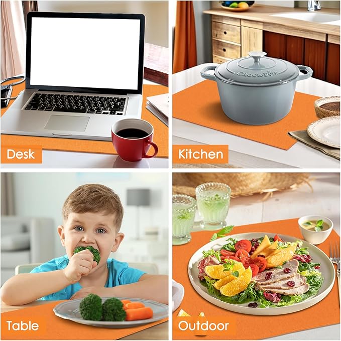 MANSPHIL Fall Orange Placemats Set of 4 Washable Fabric Table Mats Thick Faux Linen Place Mats Heat Resistant Double Layer Wrinkle Free Dining Kitchen Table Decor - 13x19 Inch Oeko Tex Placemat