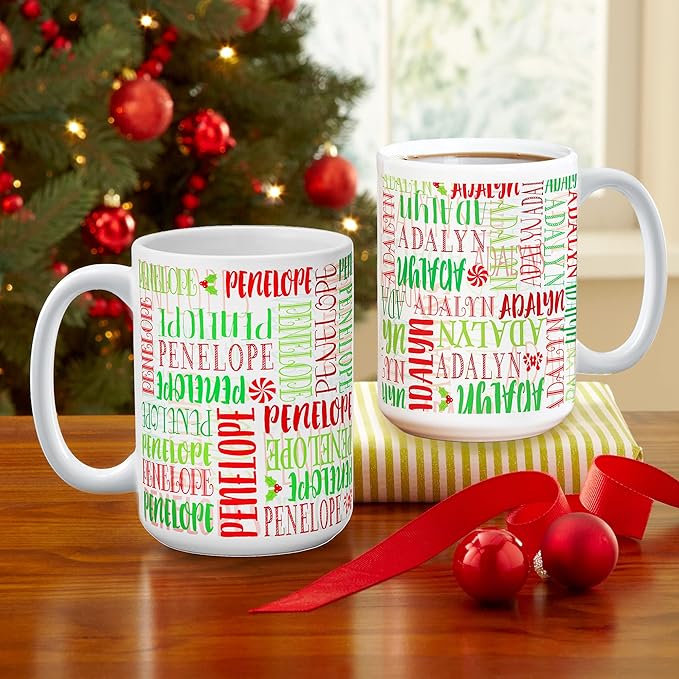 Let's Make Memories Personalized You Name It Holiday Mug - Stocking Stuffer for Christmas - Christmas Drinkware - Coffee Mug - Customized Holiday Name Art