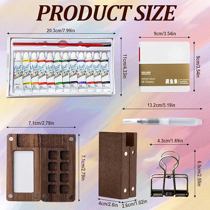 Mini Watercolor Set, Mini Watercolor Paint Sets, Mini Watercolor Travel Set, Mini Paint Palette Travel Kit, Pocket Artist Watercolors Travel Sets, Wooden Grid Paint Box (15 Grids)