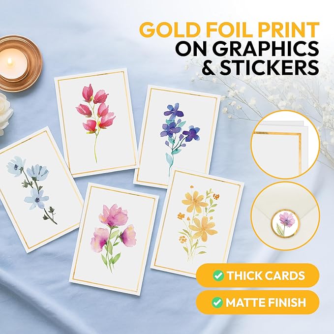 30 Pack Floral Blank Cards and Envelopes – 4 x 6 Inch Greeting Stationery Set for Encouragement, Celebration, Sympathy, Gratitude, 10 Botanical Image, Coordinated Liners, Seal Sticker, Gift Ready Box