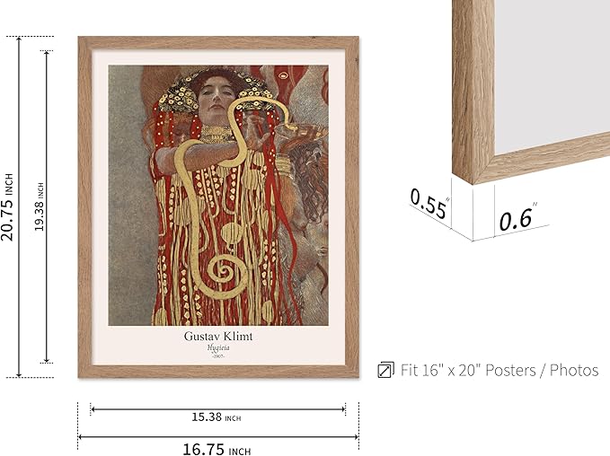 Poster Master Vintage Gustav Klimt Poster - Retro Hygieia Print - Art Nouveau - Greek Goddess of Health Art - Symbolism Art - Classic Painting - Aesthetic Living Room Decor - 16x20 Beige Framed