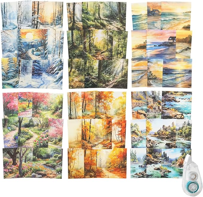 180Pcs Seasonal Scrapbook Paper, Nature Ephemera Pack for Journaling and Junk Journals, Scrapbooking Kit with Glue Tape