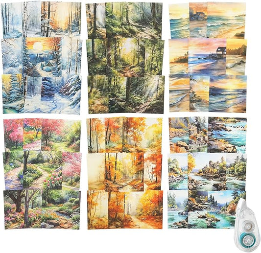 180Pcs Seasonal Scrapbook Paper, Nature Ephemera Pack for Journaling and Junk Journals, Scrapbooking Kit with Glue Tape