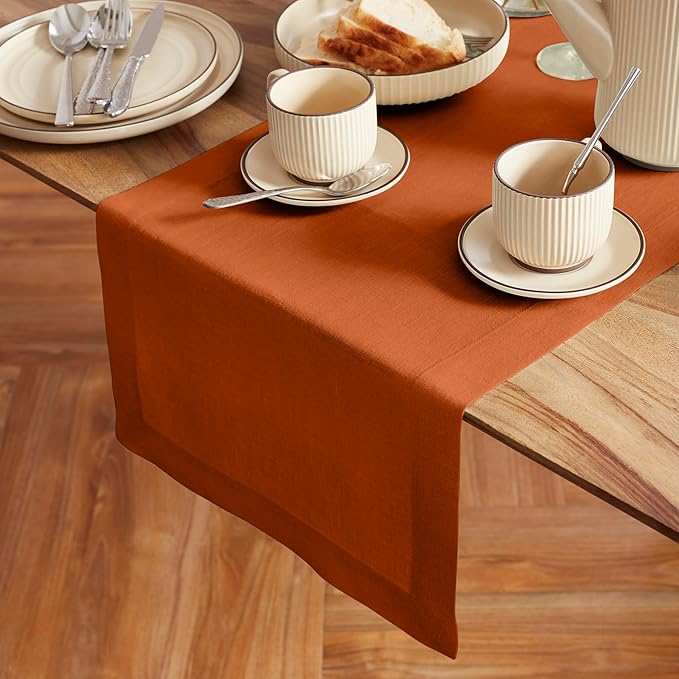 Solino Home Linen Table Runner 72 Inches Long - 100% Pure Linen Cinnamon Stick Table Runner 14 x 72 Inch - Sonoma, Handcrafted and Machine Washable