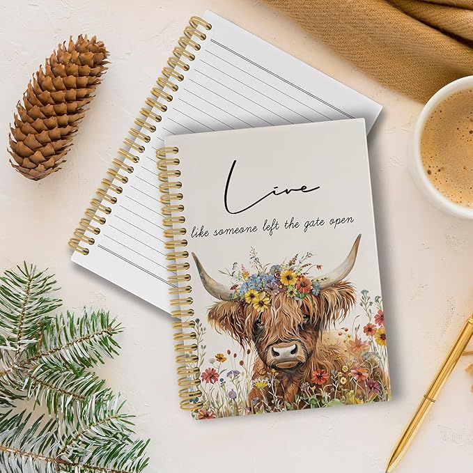 Inspirational Positive Cow Journal Notebook - Rustic Sunflower Western Cow Notebooks College Ruled for Work School, Gifts for Farmer, Office Supplies, Hardcover Spiral Notebook 5.5"x8.3"
