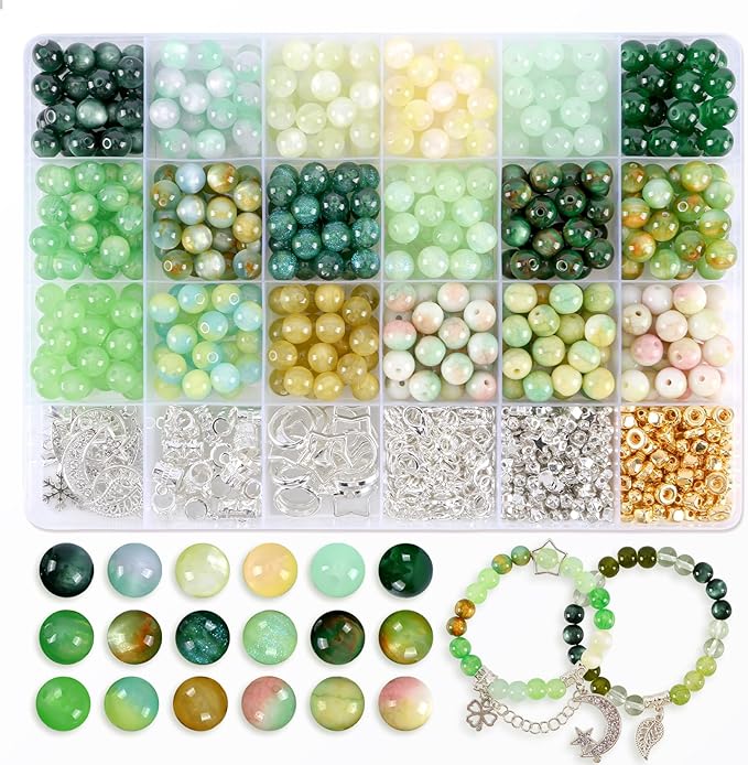 Glass Beads for Jewelry Making, 18 Colors Glass Beads for Bracelets Making kit Including 2-8mm Bead spacers/Lava Beads/Stone Rock DIY Jewelry Making Supplies for Adults, Bracelets Earring Making kit