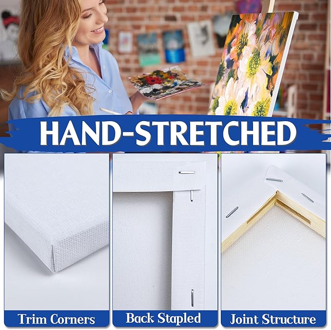 3 Packs Stretched Canvases for Painting with 4x4 Inch, 6x6 Inch, 8x8 Inch, Square Blacnk Canvases for Acrylics,Oils & Other Painting Media, 5/8 Inch Profile 100% Cotton Artist Framed Canvas