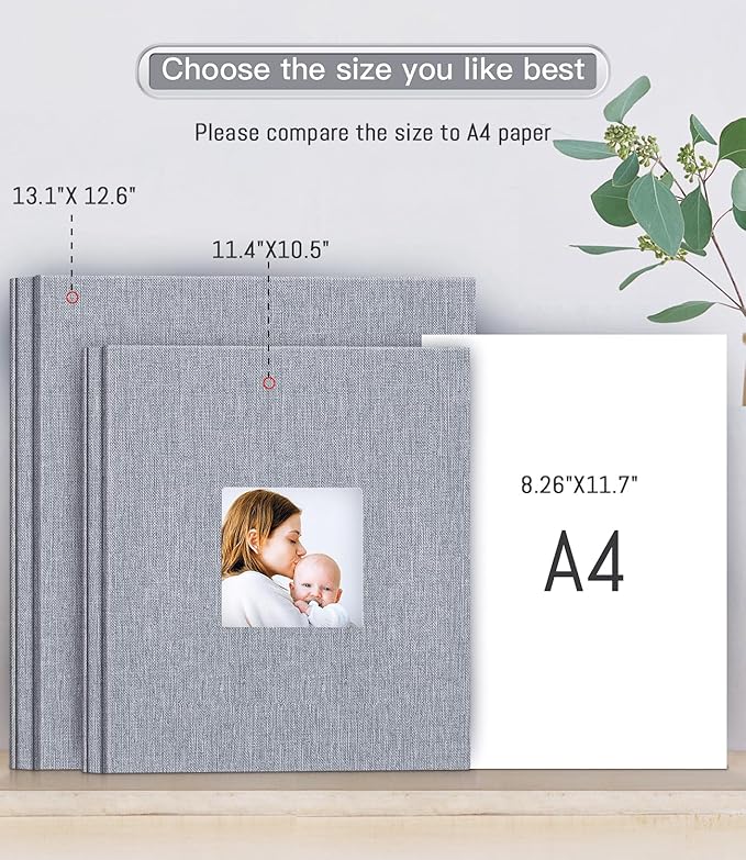 Popotop Photo Album Self Adhesive with Picture Display Window,40 Pages DIY Baby Memory Book for 4x6 8x10 Picture,Linen Cover Scrapbooking Supplies Kit for Wedding,with Scraper and Metallic Pen