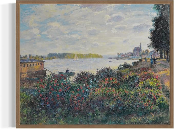 La Seine À Argenteuil Claude Monet Wall Art Print Poster, Impressionist Painting Wall Art Wall Decor, for Bedroom and Living room Bathroom Decor 115 (La Seine À Argenteuil, 16 x 20 inches, Wood Frame)