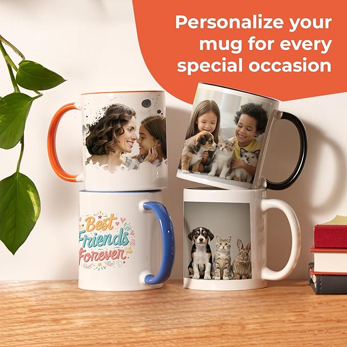 Personalized Mug, Custom Ceramic Mug with Photo and Text, 11oz, Pack of 50, Glossy Coffee Cup, Perfect for Christmas, Secret Santa or as Holiday Gift for Family or Friends, White/White