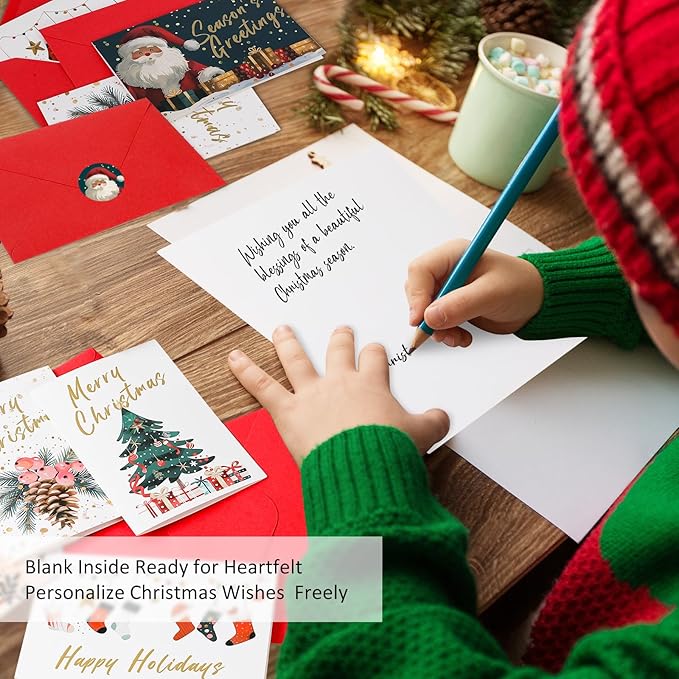 Christmas Cards Assortment, 24 Pcs Greeting and New Years Cards with 6 Designs for Christmas, Holiday, New Year Gift (4x6 Inch)