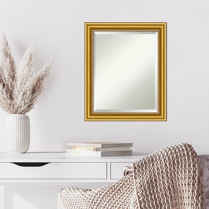 Amanti Art Gold Wall Mirror 24x20 Townhouse Gold Rectangle Bathroom Mirror for Wall Decor Living Room, Small Traditional Wood Frame, Hangs Horizonally and Vertically, Bathroom Decor, Beveled Edge