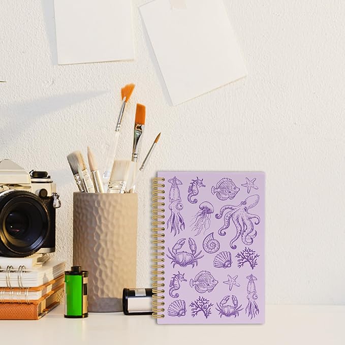 Purple Journal Notebook - Green Ocean Sea Life Coastal Themed Aesthetic Notebooks College Ruled for Office School Classroom, Gifts for Women Girls Kids, Hardcover Spiral Notebook 5.5"x8.3"