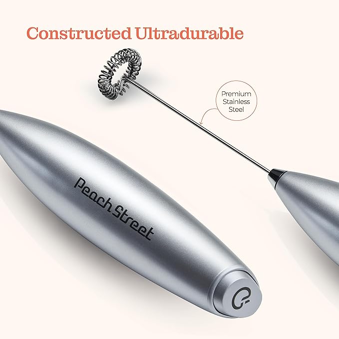 Powerful Handheld Milk Frother, Mini Milk Foamer, Battery Operated (Not included) Stainless Steel Drink Mixer with Frother Stand for Coffee, Lattes, Cappuccino, Frappe, Matcha, Hot Chocolate.