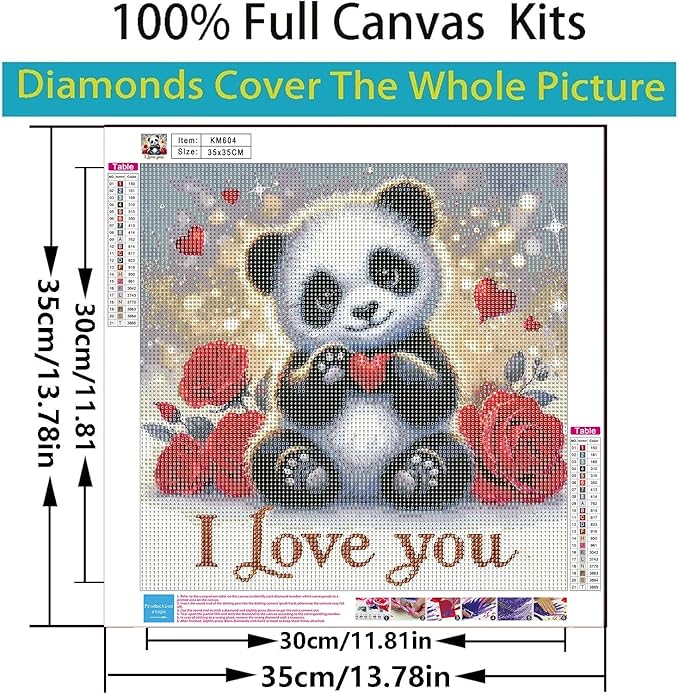 CSZPPQAF Valentine 5D Diamond Painting Kits for Adults, Panda Diamond Art Kits for Adults Beginner, DIY Full Drill Gem Art Paint by Diamonds Dots Crafts Kits for Home Decor 13.7x13.7Inch