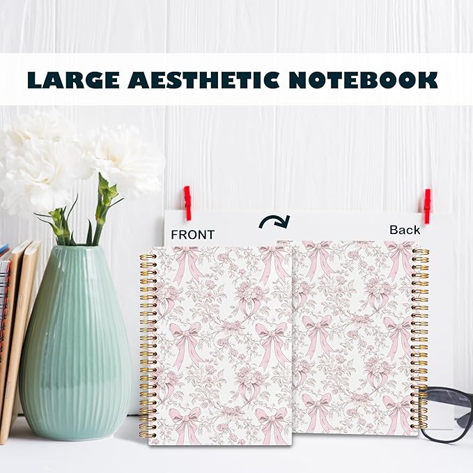 BearCake Pink Chinoiserie Grandmillennial Notebook Journal, Pink Floral Aesthetic Notebook, Chinoiserie Journal, Pink Aesthetic Office Supplies, Notebooks for Work, Hardcover Spiral Notebook 5.5x8.3