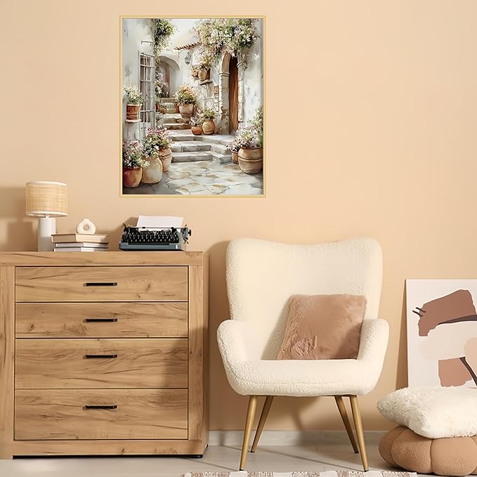 Painting by Numbers for Adults,Alleyway with Flower Adult Paint by Number Kits on Canvas,DIY Color by Numbers for Adults Beginners,Oil Paint by Color Easy Acrylic Painting Home Wall Decor 15.7X19.7