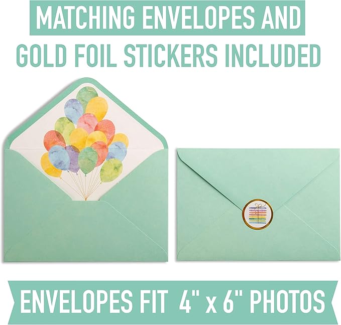 VNS Creations 100 Pack 4x6 Happy Birthday Cards Bulk with Envelopes & Stickers - Boxed, Blank Inside, Variety, Office Party - Assorted Birthday Greeting Note Cards Assortment Box for Kids & Adults