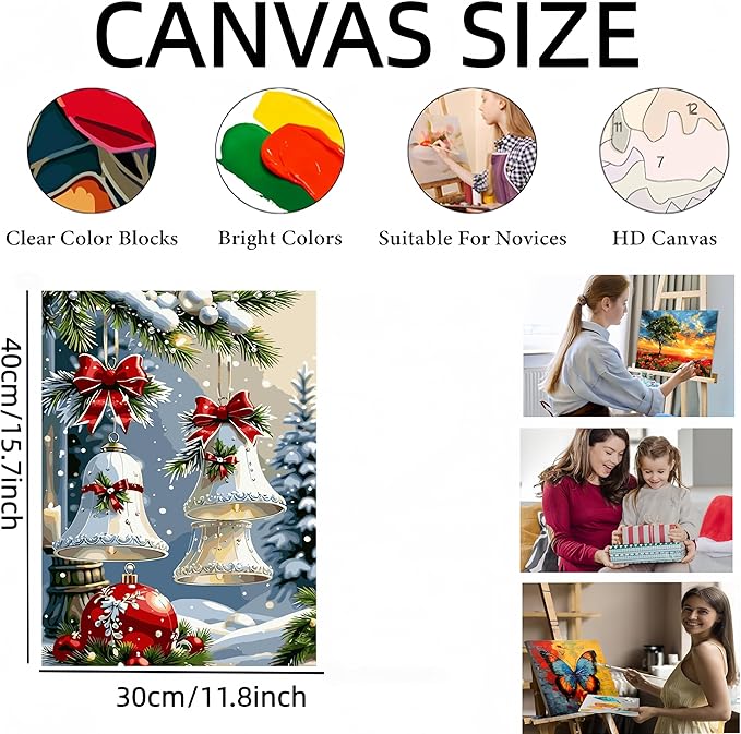 Christmas Bell Painting by Numbers Kit for Adults Beginner,Paint by Numbers Easy for Adults,Winter Landscape Adult Paint by Number Kits on Canvas,Number Painting Oil Painting Home Wall11.8X15.8 Inch