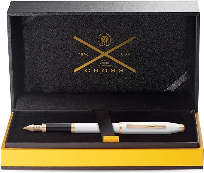 Cross Century II Refillable Fountain Pen, Medium Nib, Includes Luxury Gift Box - Pearlescent White Lacquer