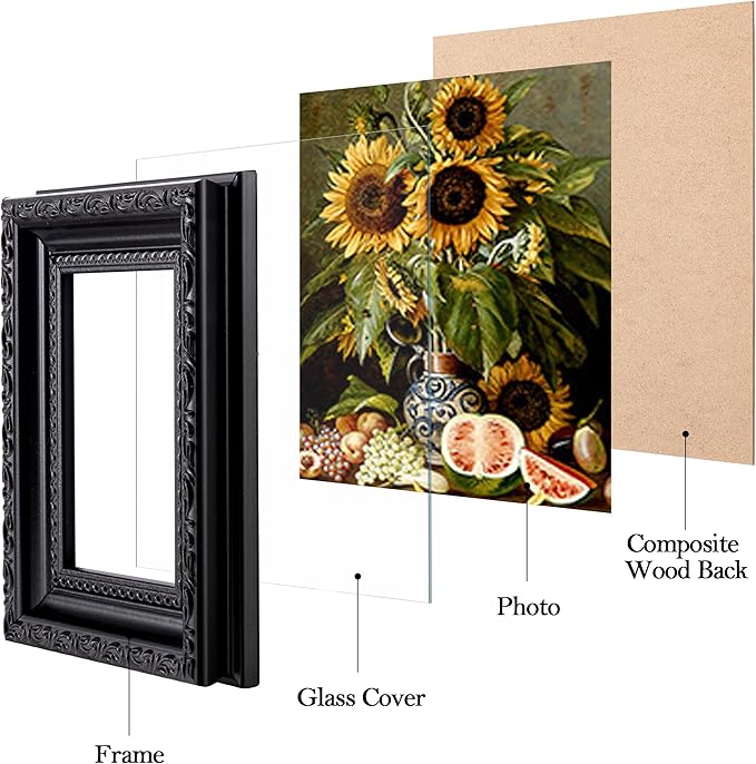 eletecpro 3x4 Picture Frames Set of 4, Ornate Vintage Photo Frames with Glass, Rustic Gothic Frame Displays 3x4 Photo for Tabletop, Black