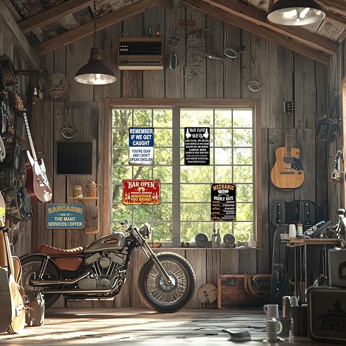 Man Cave Rules Sign Man Cave Decor Funny Bar Signs for Home Bar Metal Garage Tin Sign Mancave Wall Art Decor for Men Room Accessories 8x12 Inch