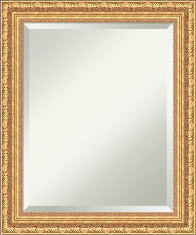 Amanti Art Gold Wall Mirror 24x20 Versailles Gold Rectangle Bathroom Mirror for Wall Decor Living Room, Small Traditional Wood Frame, Hangs Horizonally and Vertically, Bathroom Decor, Beveled Edge