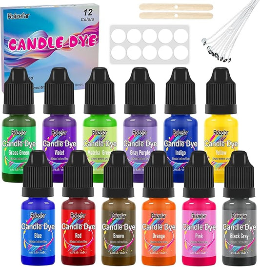 Roizefar Candle Dye - 12 Colors Wax Melt Dye for Candles Making, Oil-Based Dye for Wax, Highly Concentrate Liquid Candle Color Dyes