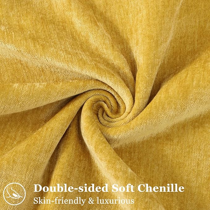 decorUhome Spring Couch Throw Pillow Covers 20x20 Set of 2, Decorative Soft Velvet Neutral Chenille Pillow Covers with Elegant Design for Sofa Bed Living Room Home Decor, Mineral Yellow