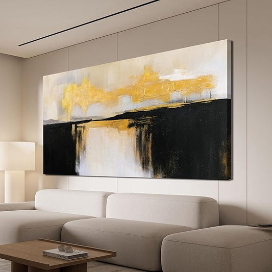 Canvas Wall Art Decor Large Wall Art Pictures For Living Room Black and Gold Wall Art Decor Abstract Art Work Black and White Abstract Wall Art Prints for Bedroom Office Kitchen Wall Decor 29" x 58”