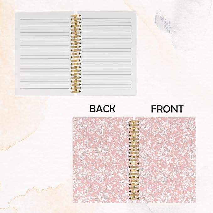 Vintage Flower Pink Journal Notebook - Aesthetic Botanical Floral Notebooks College Ruled for Work School, Gifts for Women Coworker, Office Supplies, Hardcover Spiral Notebook 5.5"x8.3"
