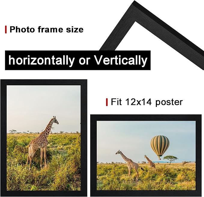 12x14 Picture Frame Black Set of 3,Wooden Frame 12x14 Wall Gallery Poster Photo frame with Durable Shatter Resistant Plexiglass for Wall Mounting Family -friend- wedding best gift