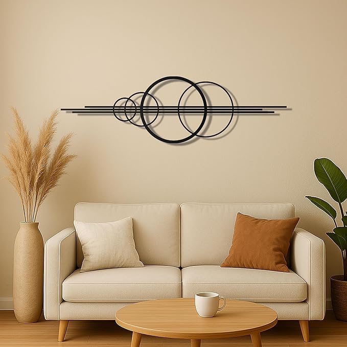 Modern Geometric Metal Wall Art – Abstract Circle Sculpture, Minimalist Wall Decor for Living Room, Bedroom, Office – 3D Metal Design, Large Contemporary Wall Hanging – Modern Home Decor – Great Gift Idea, Christmas Gift (60"x18")