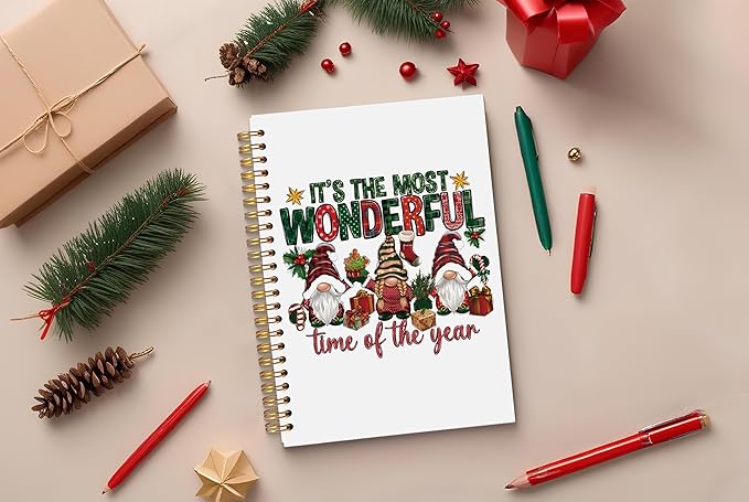 Gnome Christmas Notebook, It's the Most Wonderful Time of the Year Christmas Journal, Gnome Gifts, Christmas Office Gifts for Coworkers, Christmas Spiral Notebook 5.5x8.3 Inch
