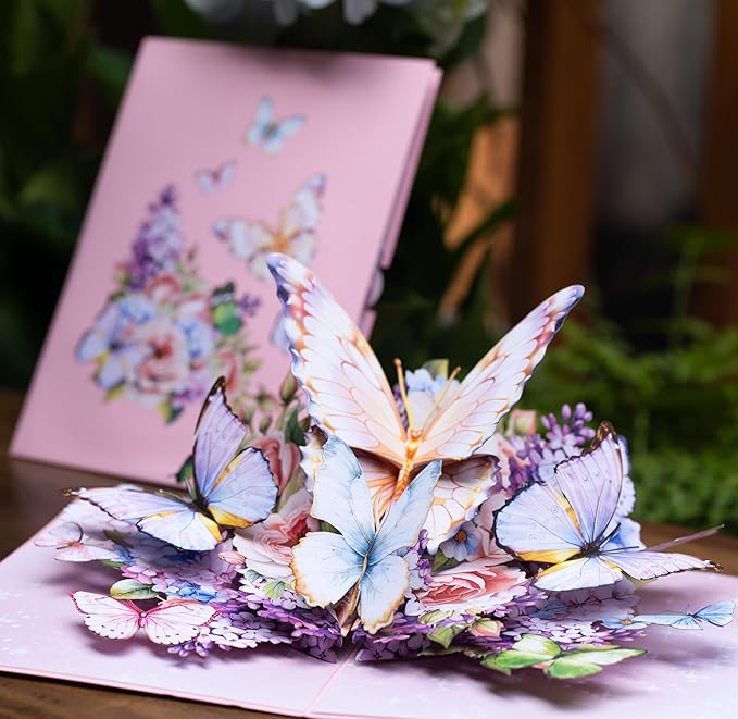 Butterfly Garden 3D Pop-Up Greeting Card – Elegant Floral Pop-Up Card for Birthday, Mother’s Day, Wedding, Anniversary