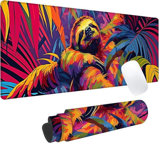 Colorful Sloth Gaming Mouse Pad, Office Desk Mat, Anti-Slip Rubber Base Cool Aesthetic Mouse Pads for Computer Laptop Keyboard School Home Desktop Gamer Home Accessories Decor 31.5" x 11.8"