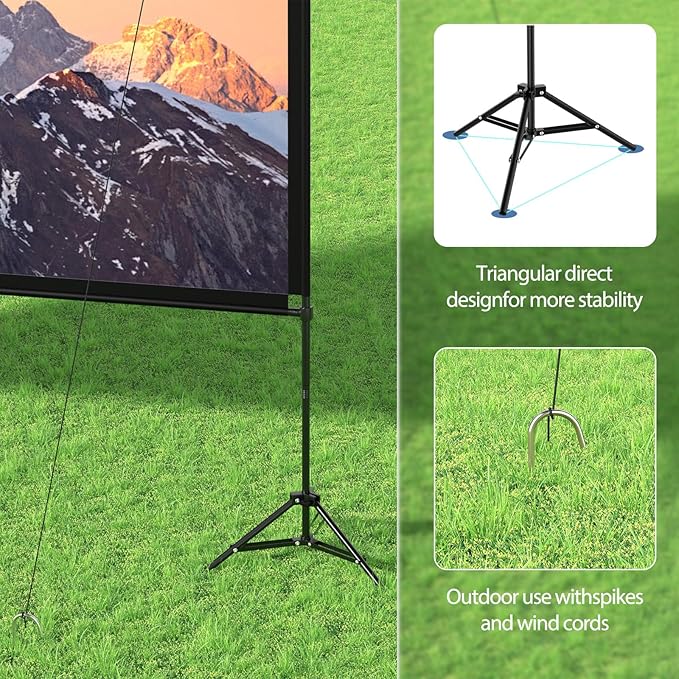 Projector Screen with Stand 100 Inch, 16:9 4K HD Portable Projector Screen Indoor Outdoor, Foldable Wrinkle-Free Movie Screen 160° Front Rear Projection Screen with Carry Bag for Home Movie