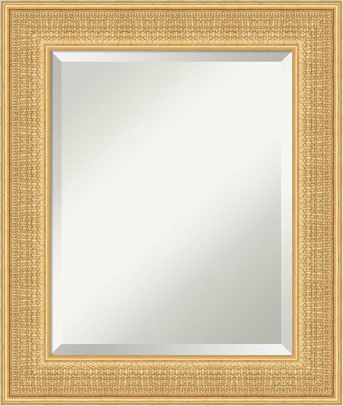 Amanti Art Gold Wall Mirror 26x22 Trellis Gold Rectangle Bathroom Mirror for Wall Decor Living Room, Small Traditional Wood Frame, Hangs Horizonally and Vertically, Bathroom Decor, Beveled Edge