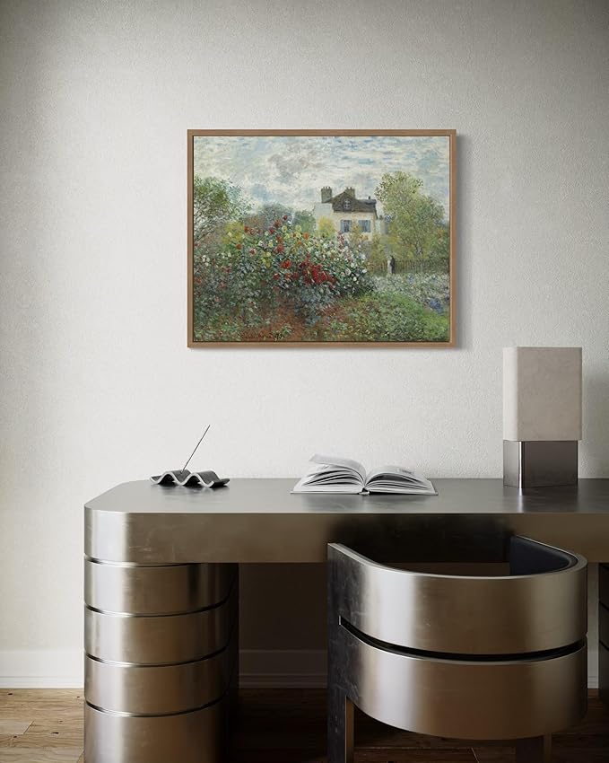 The Garden Claude Monet Wall Art Print Poster, Impressionist Painting Wall Art Wall Decor, for Bedroom and Living room Bathroom Decor 115 (The Garden, 11 x 14 inches, Wood Frame)