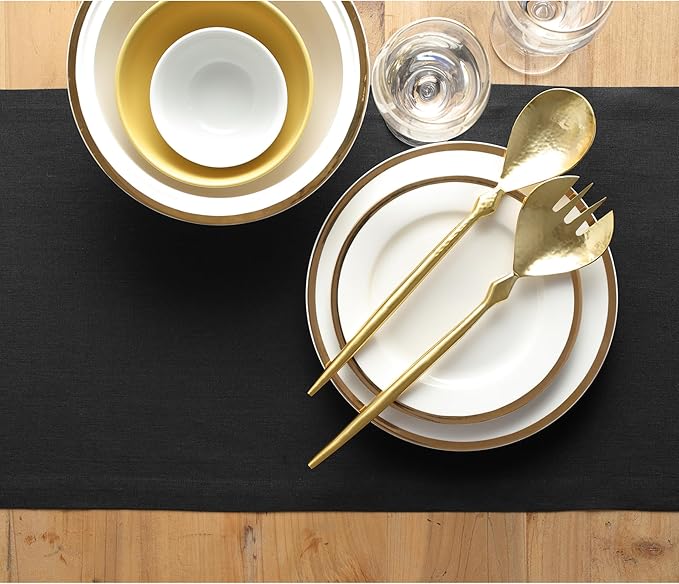 Solino Home Linen Black Table Runner 90 Inches Long - 100% Pure Linen 14 x 90 Inch Table Runner for Dining, Winter, Easter - Fete