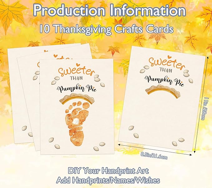 Sweeter Than Pumpkin Pie Footprint Art Craft Kit for Thanksgiving Activities, 10 Pcs Thanksgiving Crafts Bulk DIY Footprint Card Making, Footprint Keepsake Gift for Mother Father Grandma Grandpa